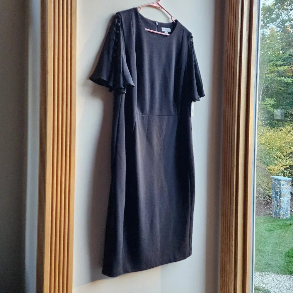 NWT Calvin Klein Black Flutter Sleeve Sheath Dress Size 18W - Picture 3 of 16